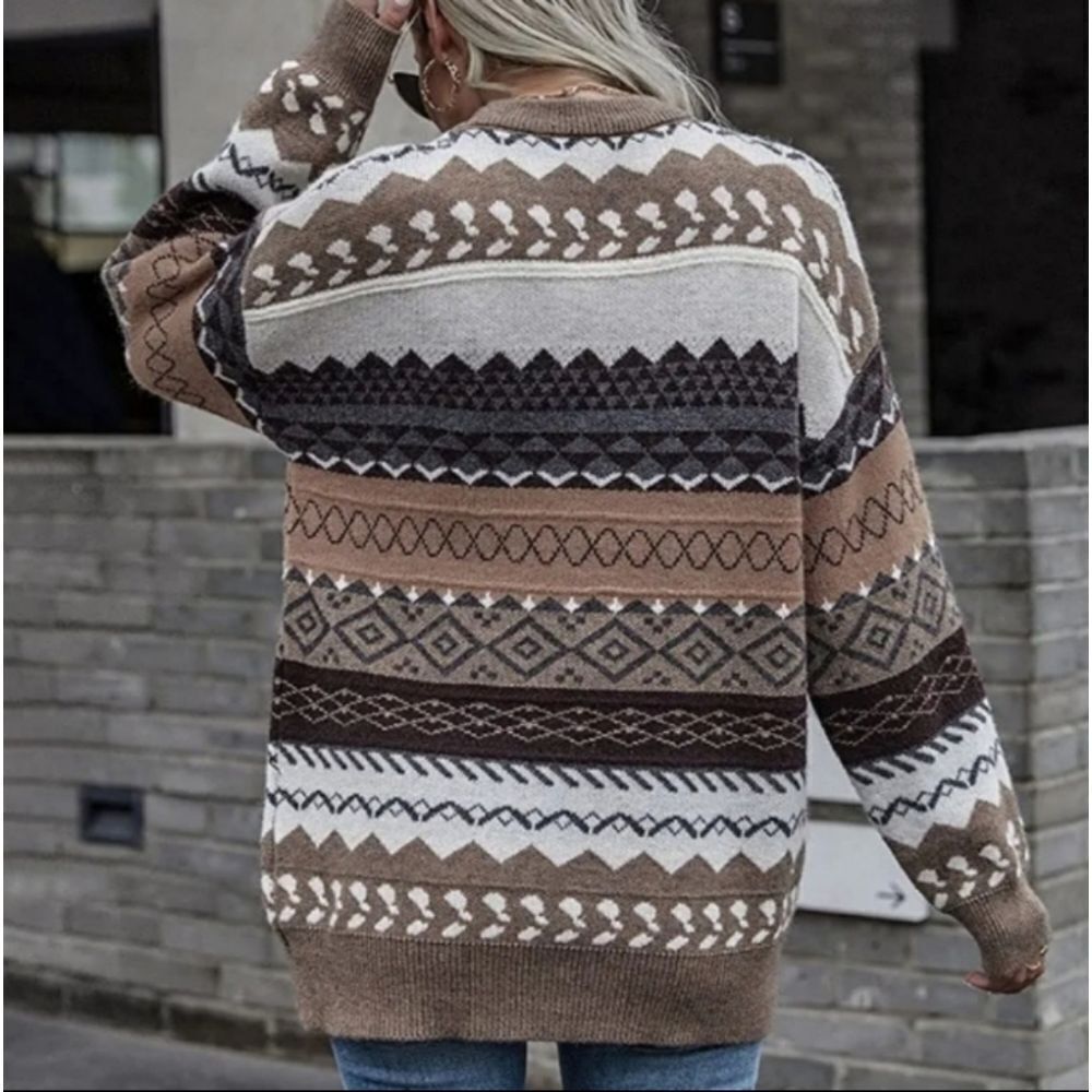 COZY KNIT FAIR ISLE FISHERMAN VINTAGE 80S 90S UGLY WINTER SWEATER GRANDP…